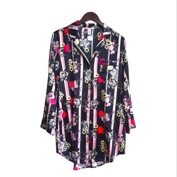 Victoria's Secret Other - Victoria’s Secret Silky Black Floral Sleep Shirt,